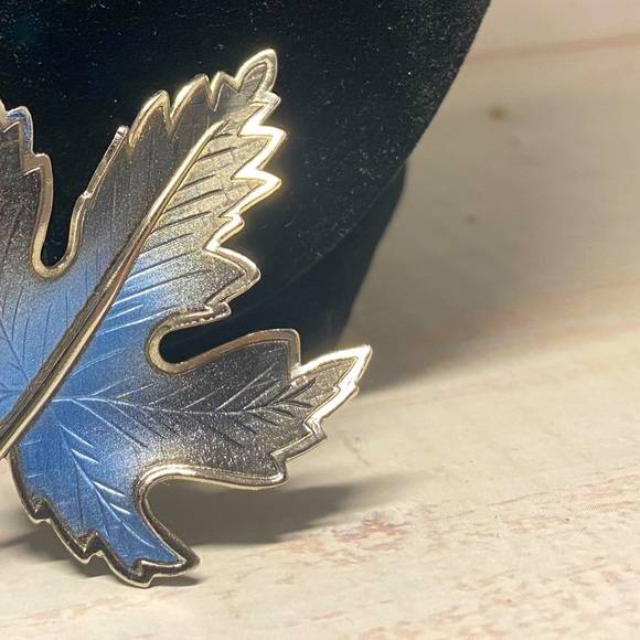 Beautiful Metallic Blue Enamel Maple Leaf Brooch - Picture 1 of 7